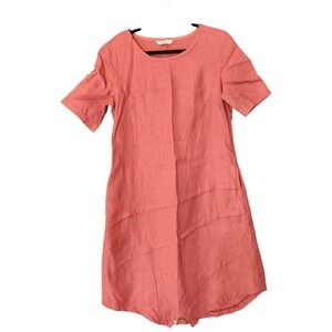 Oda Lux Women's 100% Linen Shift Dress Women's 40 Large Coral Red Lagenlook